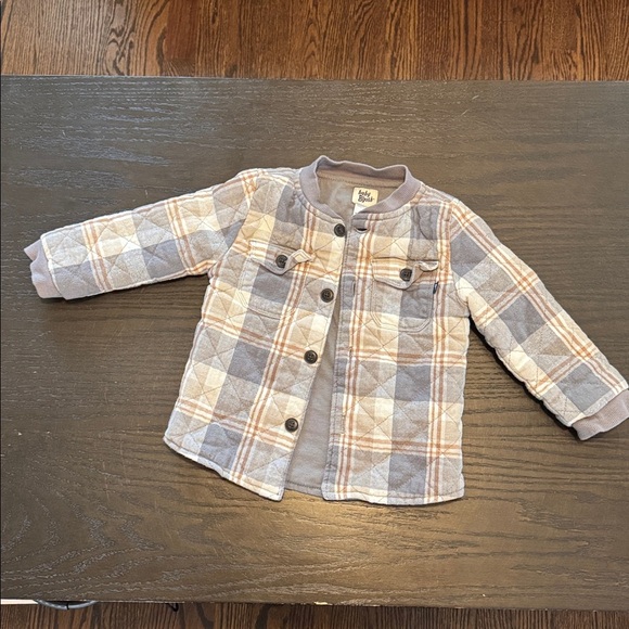 Plaid Kids Pea Coat - Gray and Tan - Picture 1 of 4